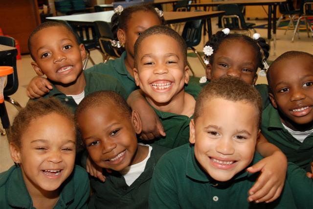 Drew Charter School smiling elementary school children